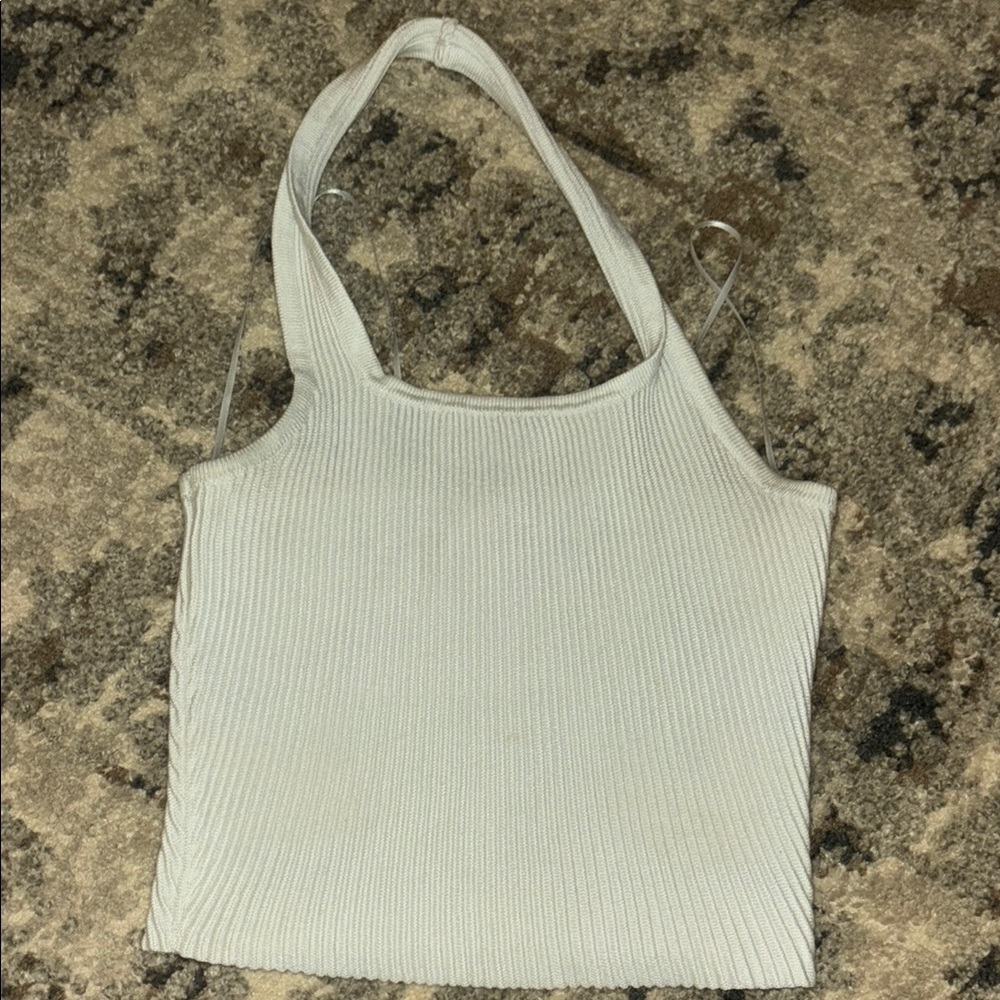 Gianni Bini Cream Ribbed Fitted Crop Top